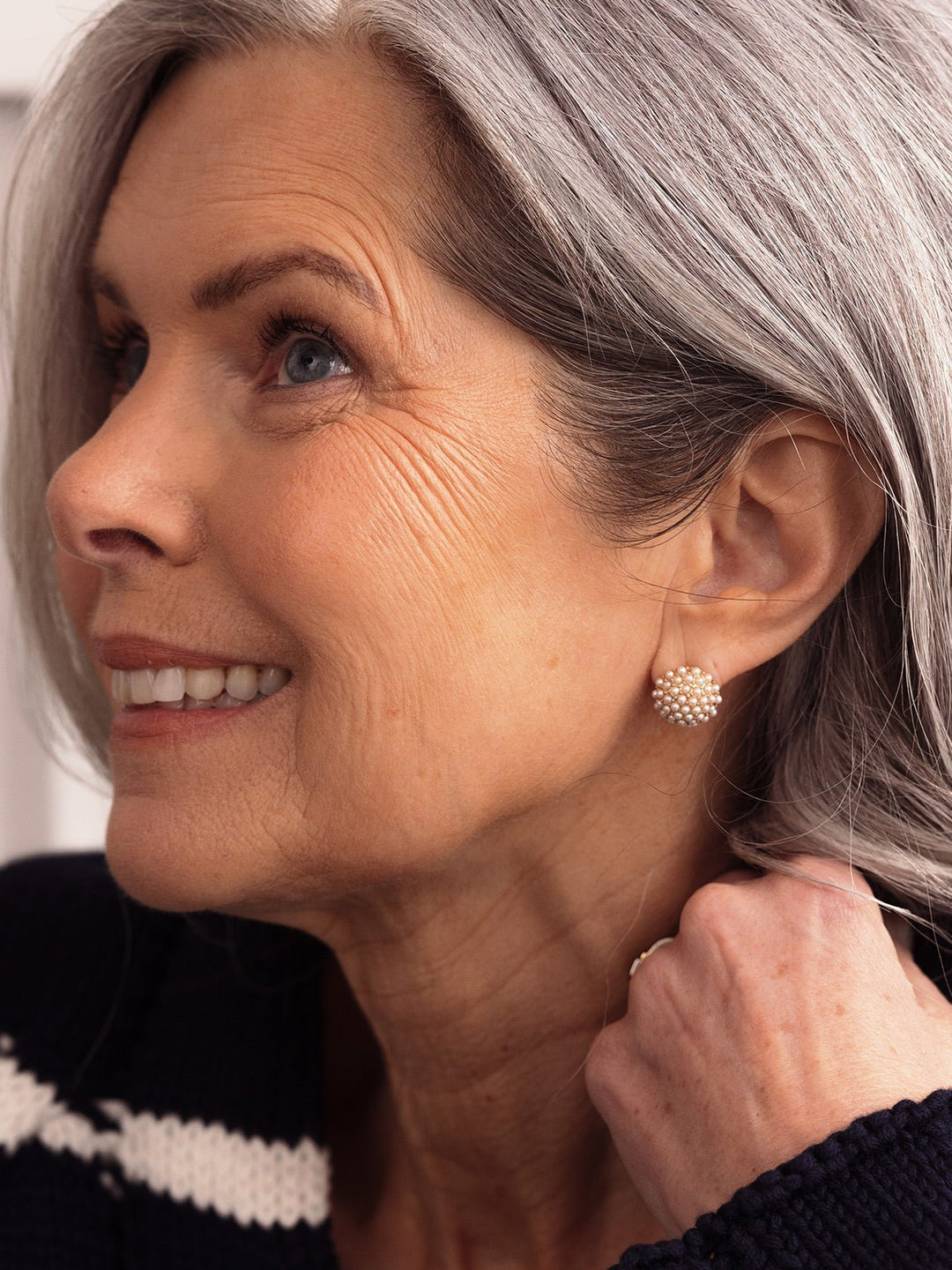 Elisajewels Pearl Pave Stud Earrings