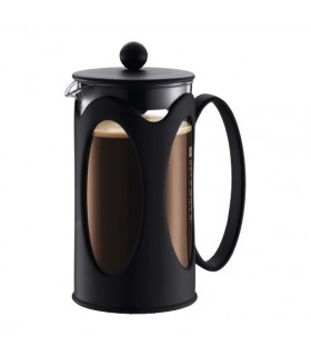 Bodum 10685.01 Cafetière verre BODUM KENYA à piston, 1 litre (8 tasses), filtre inox, habillage noir.