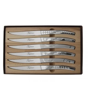 Roger Orfèvre 10107 Coffret 6 ctx table monobloc forgés, microdentés, 23 cm, inox. Dé. maison sur man. réali.micro.