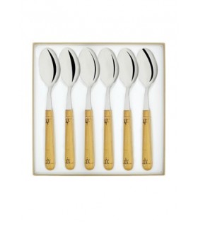 Nontron 87602 Coffret 6 cuillers table NONTRON, acier inox T12, 20 cm, manche rond en buis pyrogravé