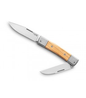 Lionsteel bm13.ul Couteau,   lame acier M390 Bohler satiné à cran slip joint, manche12,5 cm bois plaquettes olivier