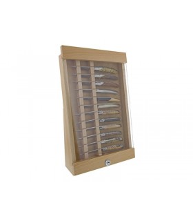 Manufacturer 44105 Vitrine 45 x 29 x 5 cm hêtre naturel / vitre en verre pour 12 couteaux de poche, avec serrure.