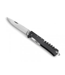 Otter 10402.r Couteau, lame acier inox 4034, décapsuleur avec tournevis, tire-bouchon), manche 9,5 cm métal noir