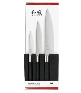 Kaï 67s.300 Coffret 3 couteaux Wasabi black (universel 10 cm et 15 cm, cuisine 20 cm). Manche Polypropylène Noir