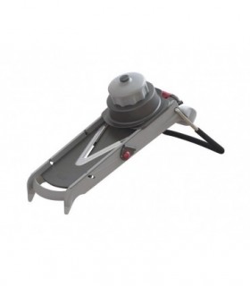 De Buyer 2016.00 Mandoline acier inox/polymère, tranche fruits/légumes les plus mous ou peau, charcuteries grâce à sa lame en V.