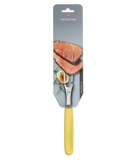 Victorinox 5.2106.15l8b Fourchette chef, lame 15 cm inox, manche polypropylène jaune, sur carte.